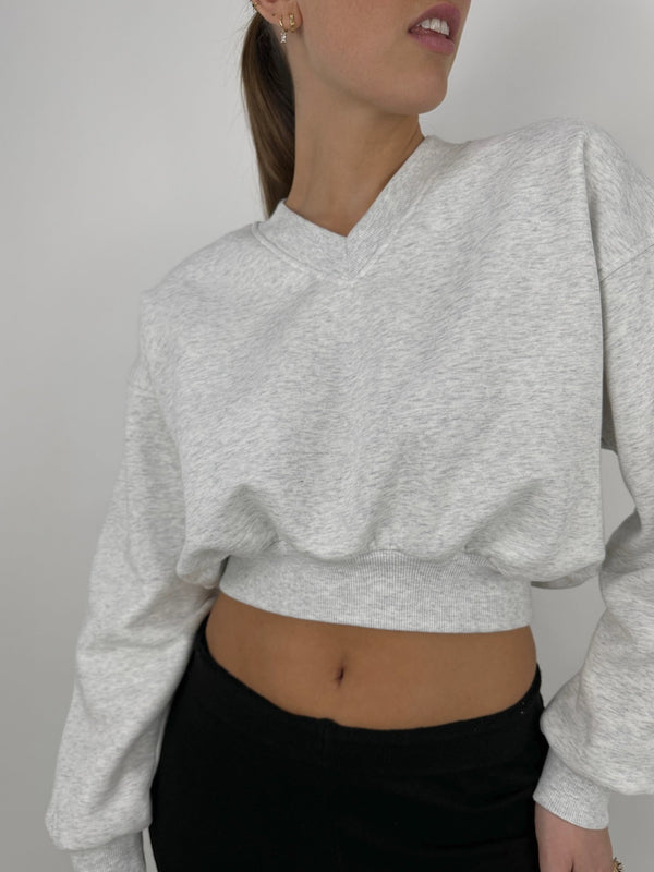 Cropped V Neck Sweatshirt - Vamp Official