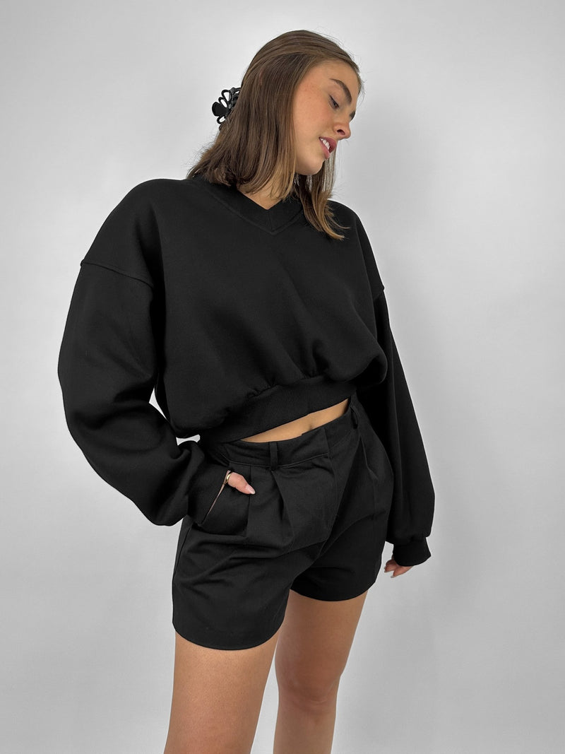 Cropped V Neck Sweatshirt - Vamp Official