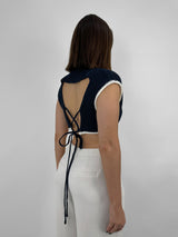 Cross Back Contrast Cropped Sweater - Vamp Official