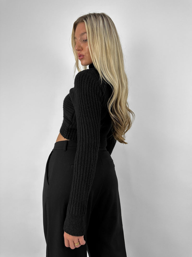 Cross Front Turtleneck Cropped Sweater - Vamp Official