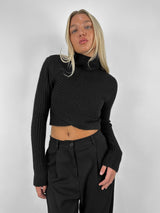Cross Front Turtleneck Cropped Sweater - Vamp Official