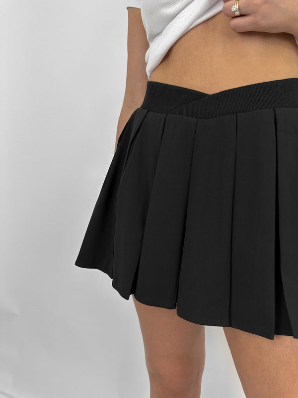 Crossover Waist Pleated Mini Skirt - Vamp Official