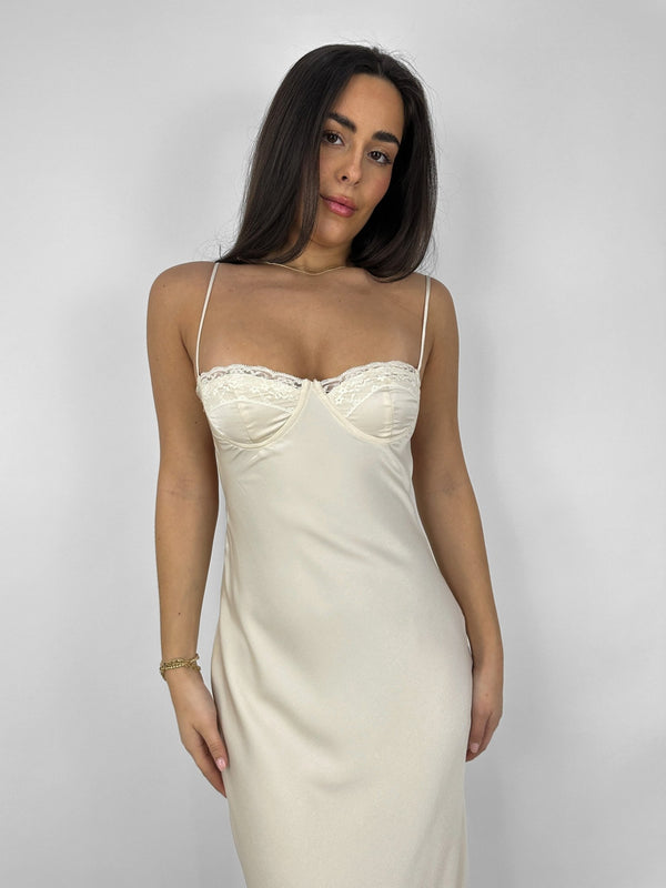 Cup Detail Open Back Satin Midi Dress - Vamp Official