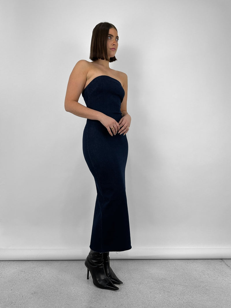 Denim Midi Tube Dress - Vamp Official