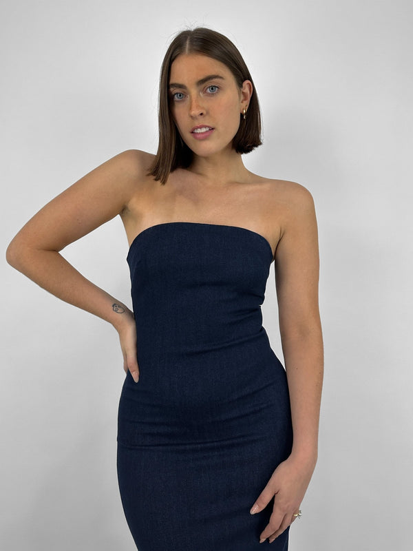 Denim Midi Tube Dress - Vamp Official