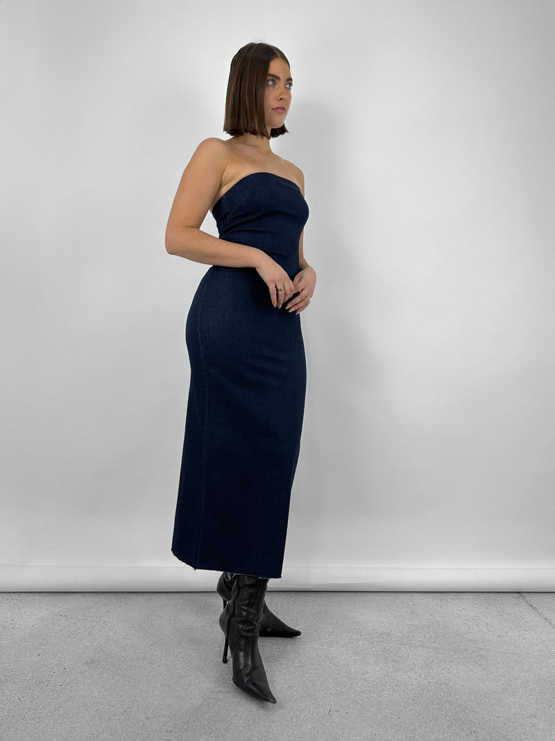 Denim Midi Tube Dress - Vamp Official