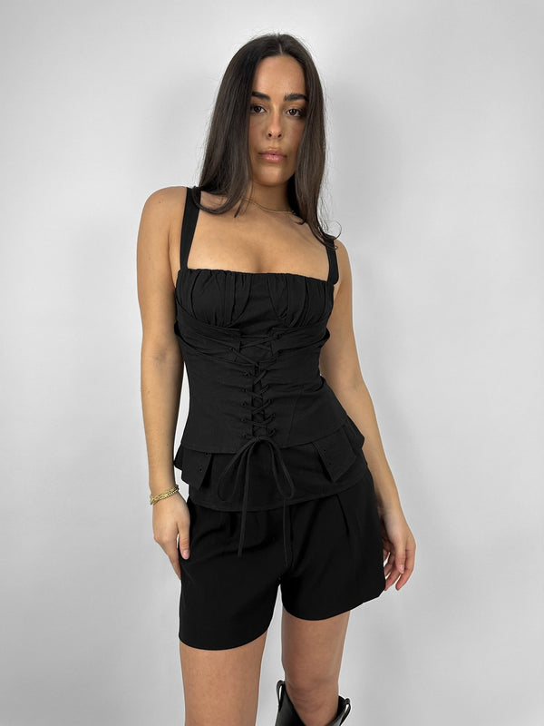 Double Layer Lace Up Corset Tank - Vamp Official