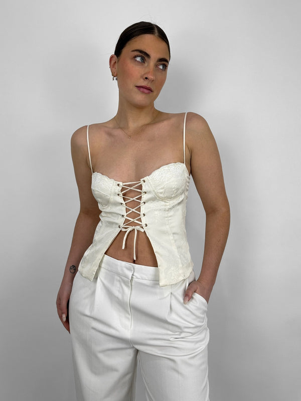 Floral Textured Lace Up Corset Tank - Vamp Official