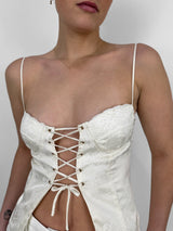 Floral Textured Lace Up Corset Tank - Vamp Official