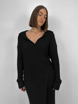 Folded Collar Ribbed Knit Sweater - Vamp Official