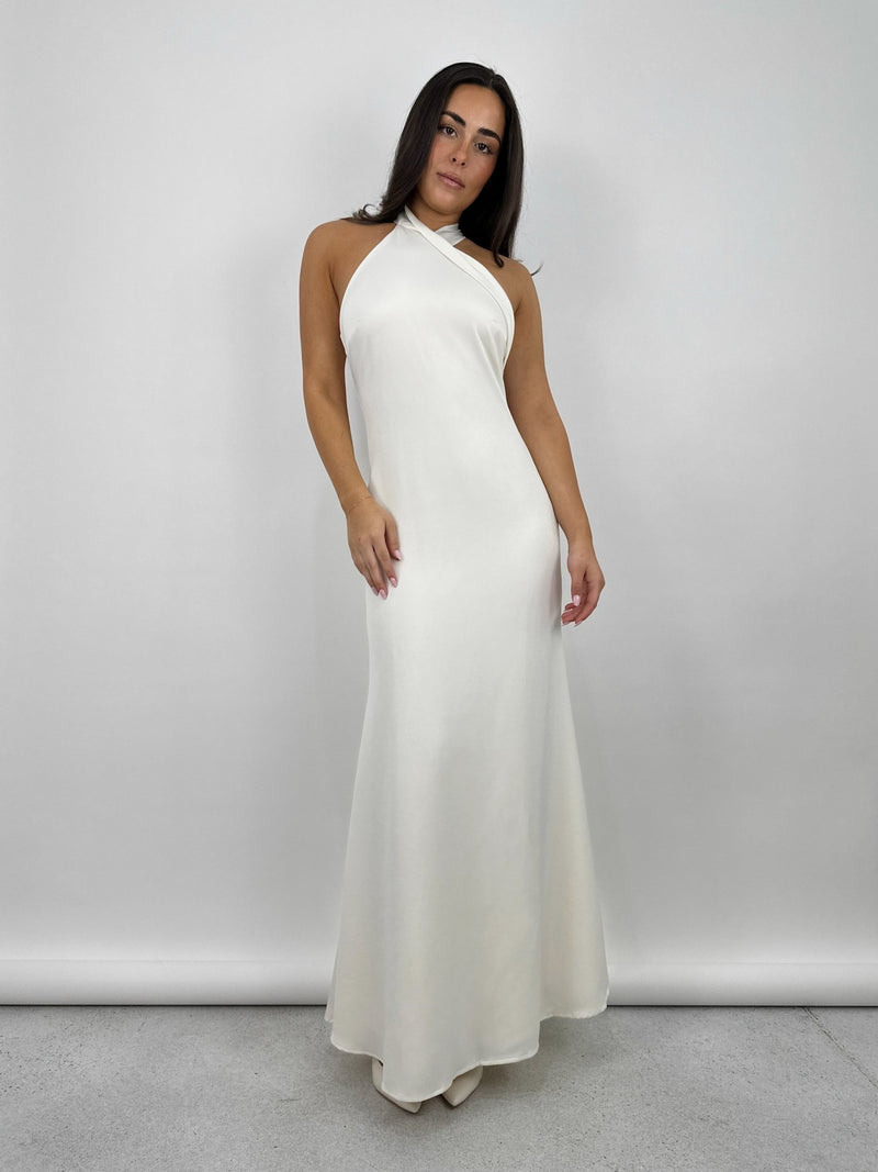 High Neck Overlapping Tie Midi Dress - Vamp Official