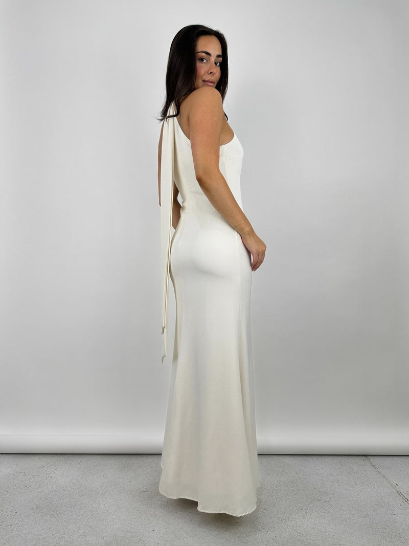 High Neck Overlapping Tie Midi Dress - Vamp Official