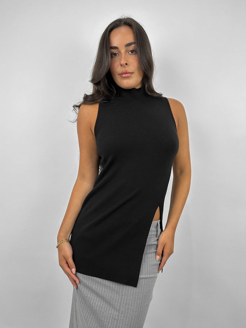High Neck Side Slit Muscle Tank - Vamp Official