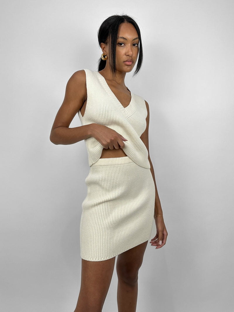Knit V Neck Vest & Skirt Set - Vamp Official