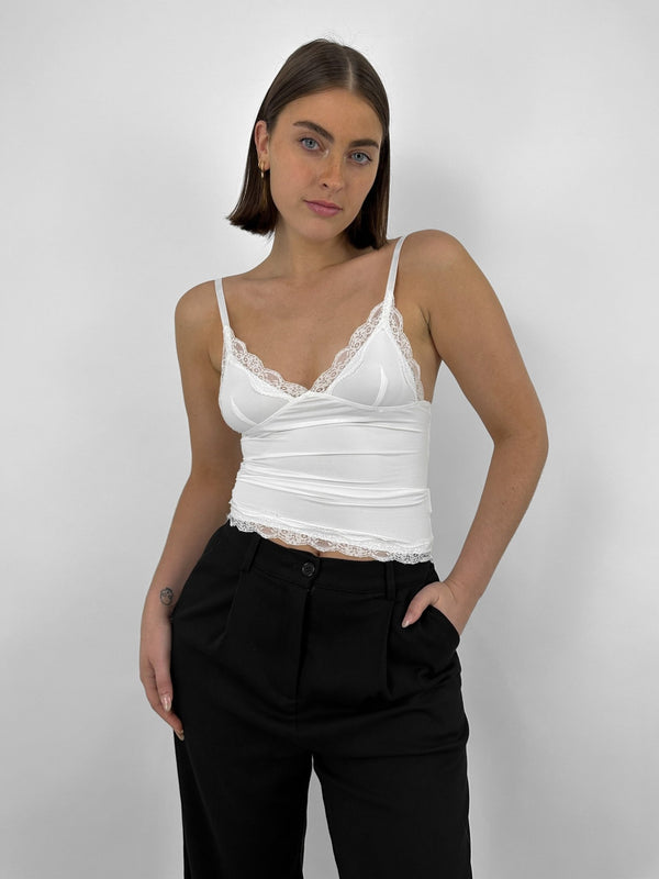Lace Trim V Neck Tank - Vamp Official