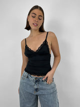 Lace Trim V Neck Tank - Vamp Official