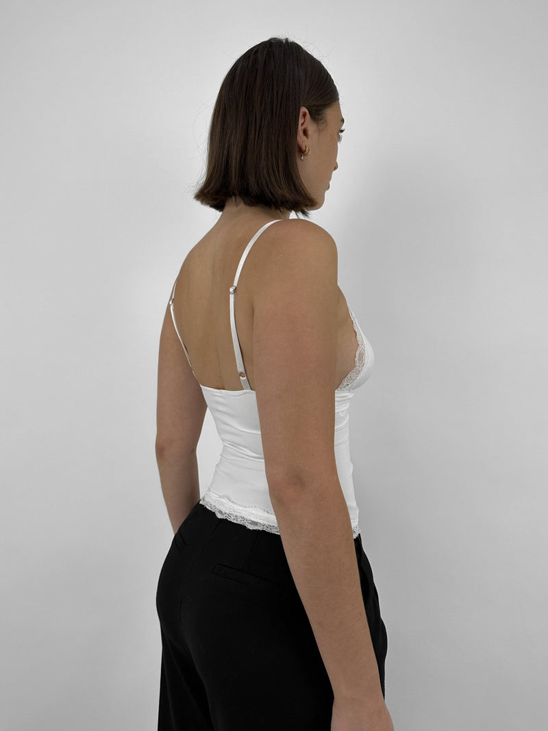 Lace Trim V Neck Tank - Vamp Official