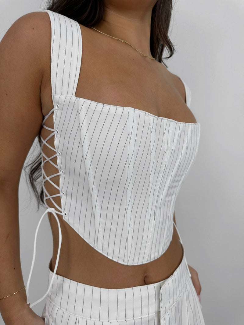 Lace Up Pinstripe Structured Corset - Vamp Official