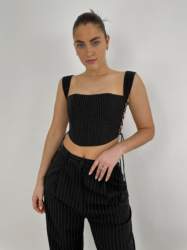Lace Up Pinstripe Structured Corset - Vamp Official