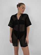 Mesh Button Down Collared Cover Up - Vamp Official