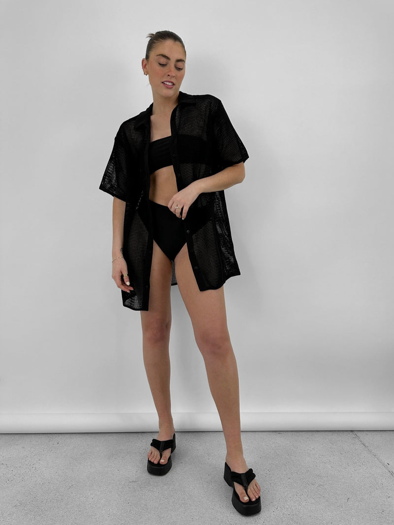 Mesh Button Down Collared Cover Up - Vamp Official