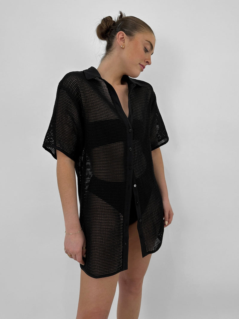 Mesh Button Down Collared Cover Up - Vamp Official
