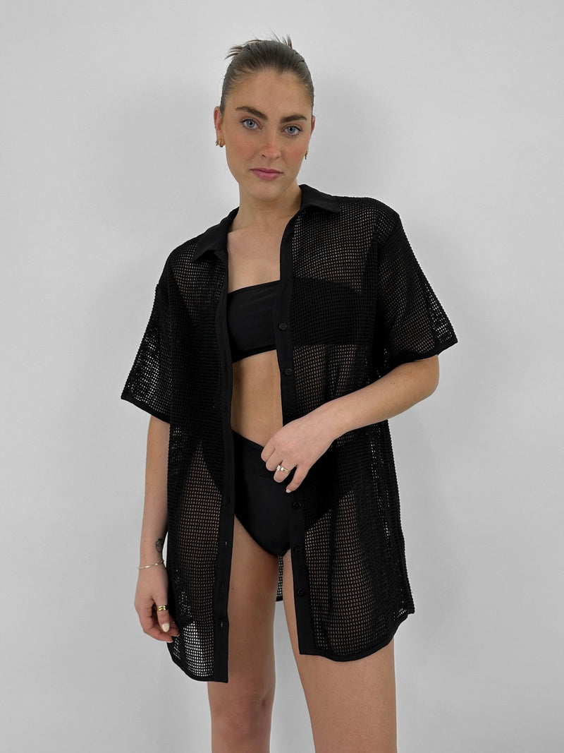 Mesh Button Down Collared Cover Up - Vamp Official