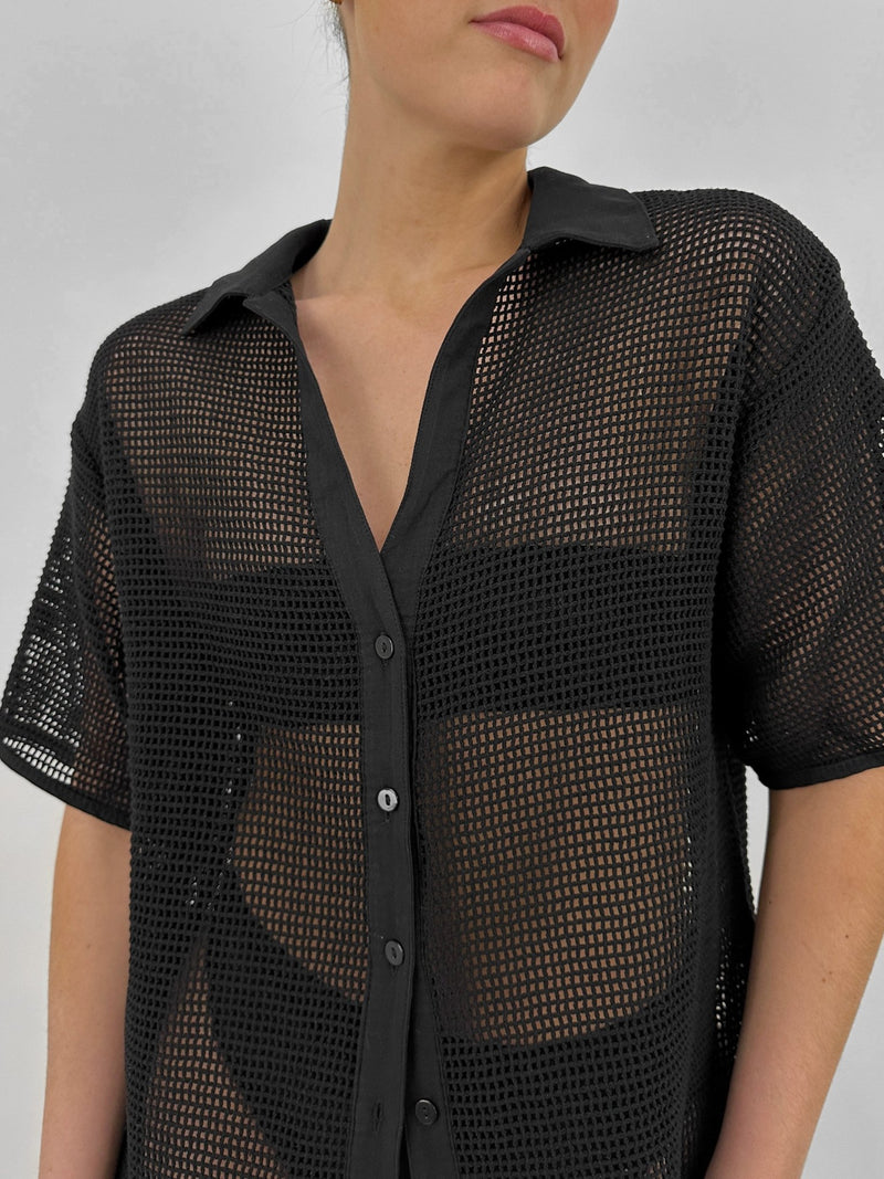 Mesh Button Down Collared Cover Up - Vamp Official