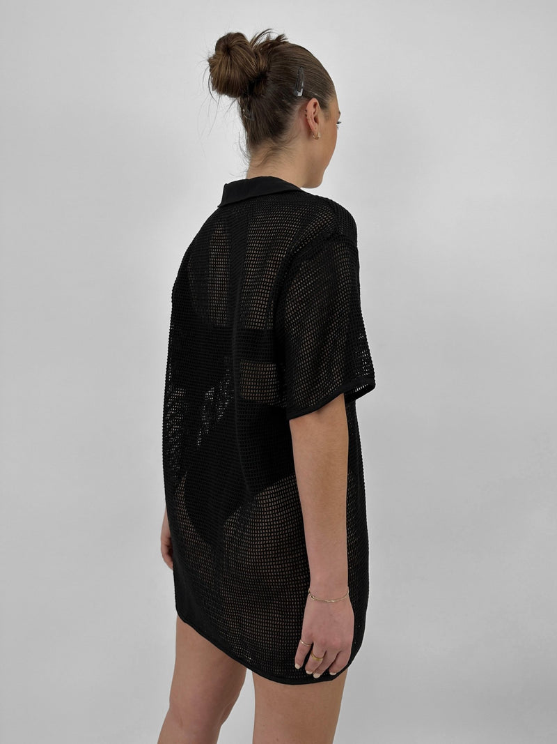 Mesh Button Down Collared Cover Up - Vamp Official