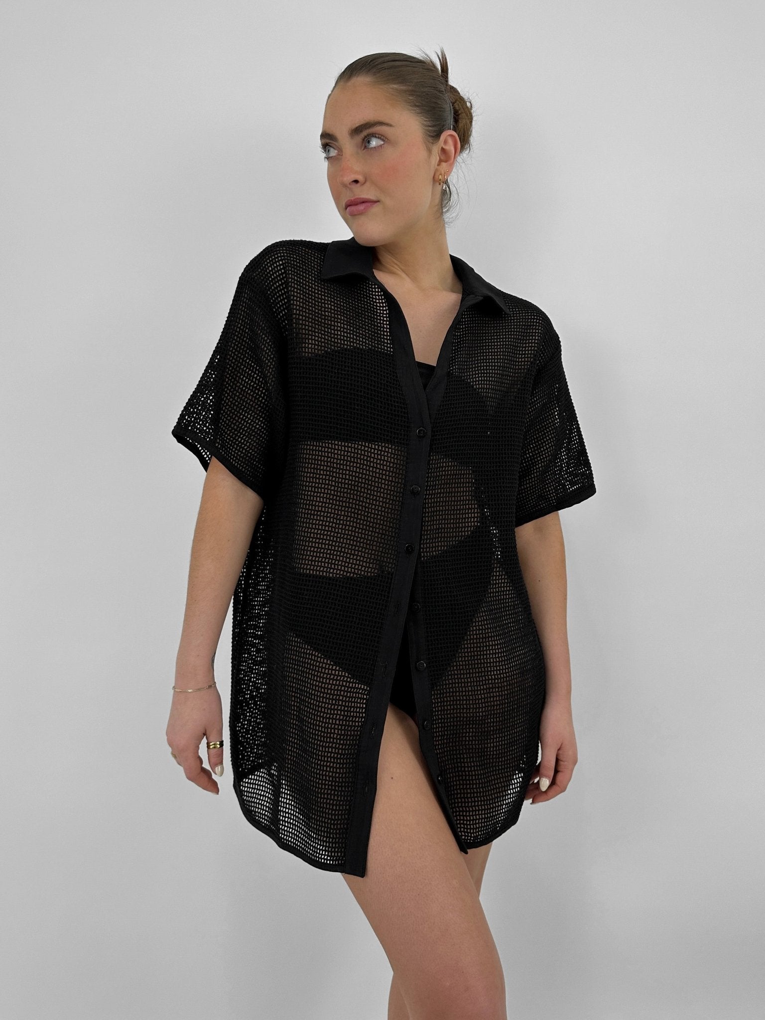 Mesh Button Down Collared Cover Up - Vamp Official