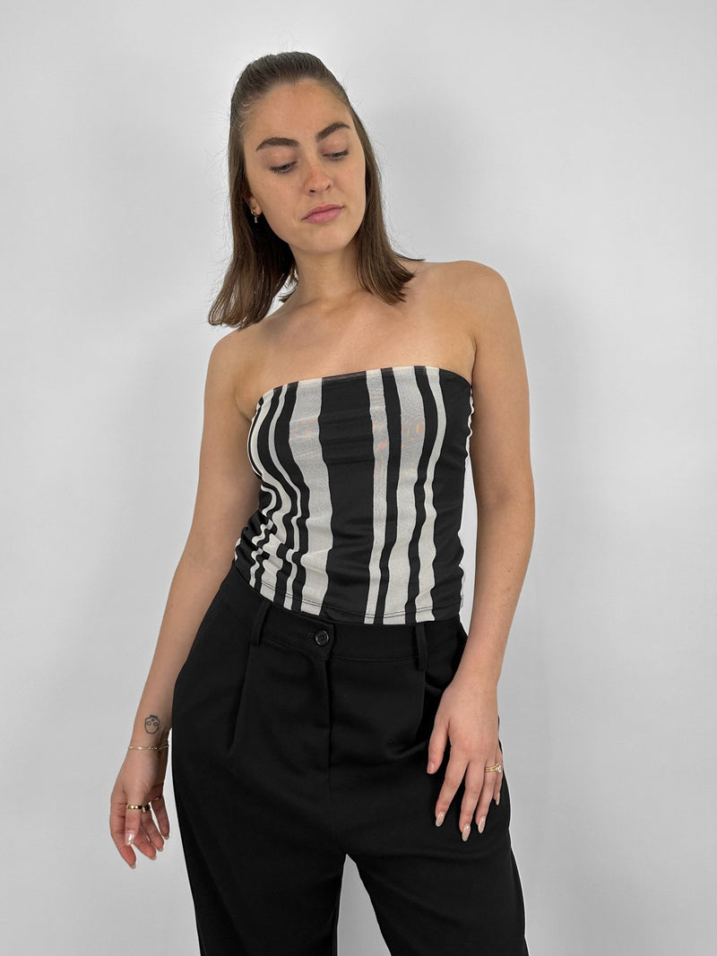 Mesh Printed Stripe Tube Top - Vamp Official