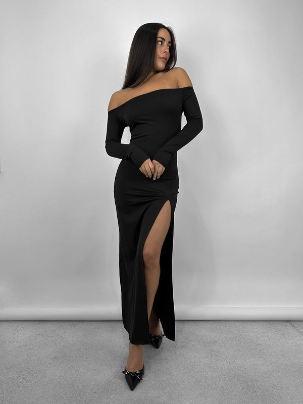 Off The Shoulder Long Sleeve Midi Dress - Vamp Official