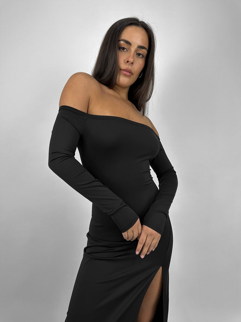 Off The Shoulder Long Sleeve Midi Dress - Vamp Official