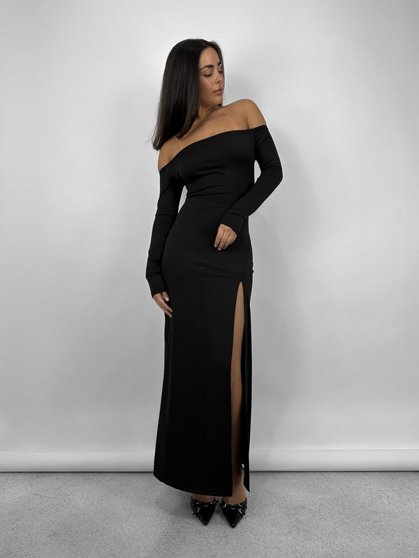 Off The Shoulder Long Sleeve Midi Dress - Vamp Official