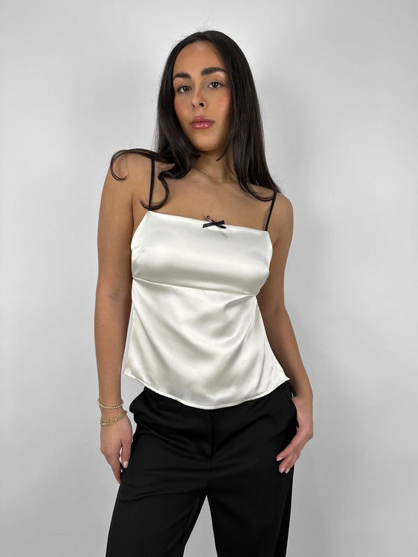 Open Back Bow Detail Satin Tank - Vamp Official