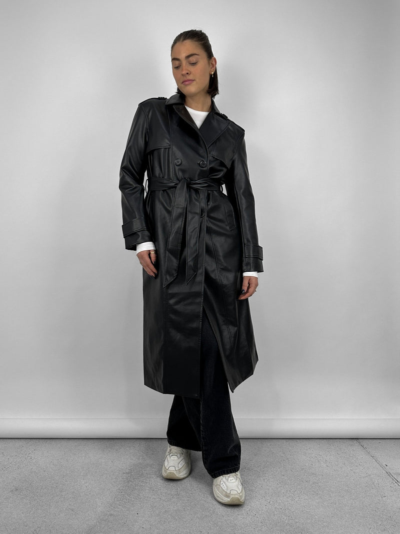 Oversized Leather Trench Coat - Vamp Official