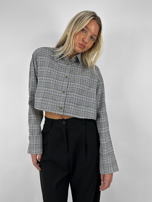 Plaid Cropped Button Down Top - Vamp Official