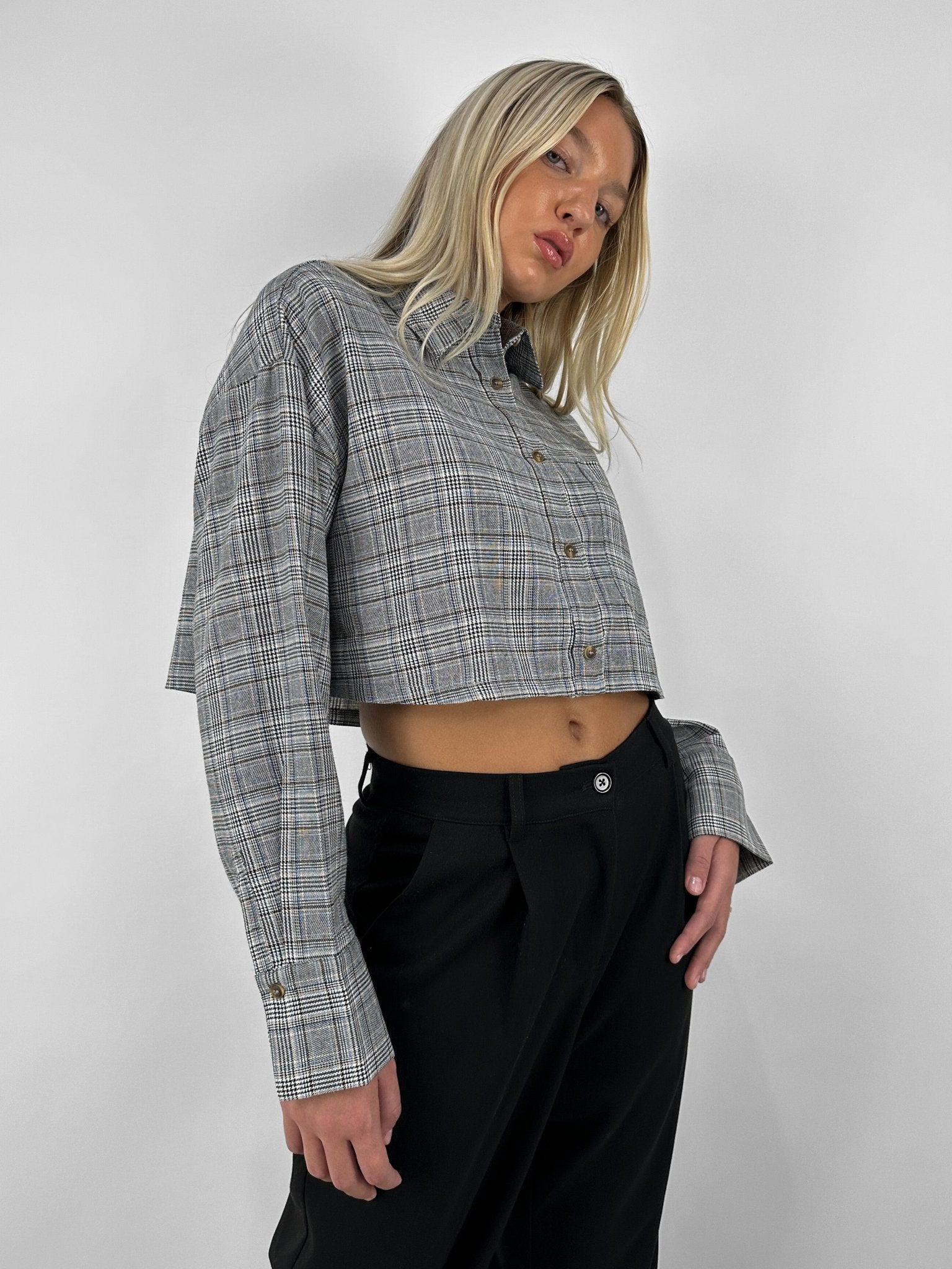 Plaid Cropped Button Down Top - Vamp Official