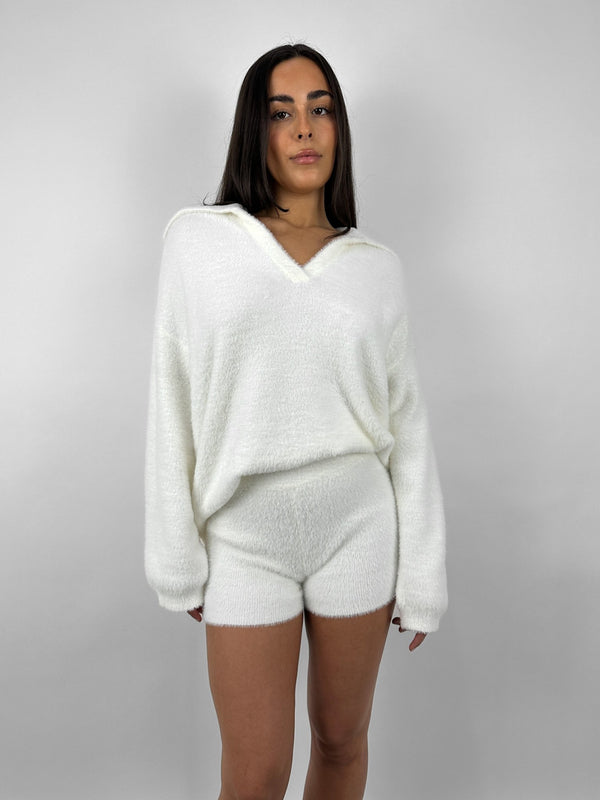 Plush Collared V Neck Sweater - Vamp Official