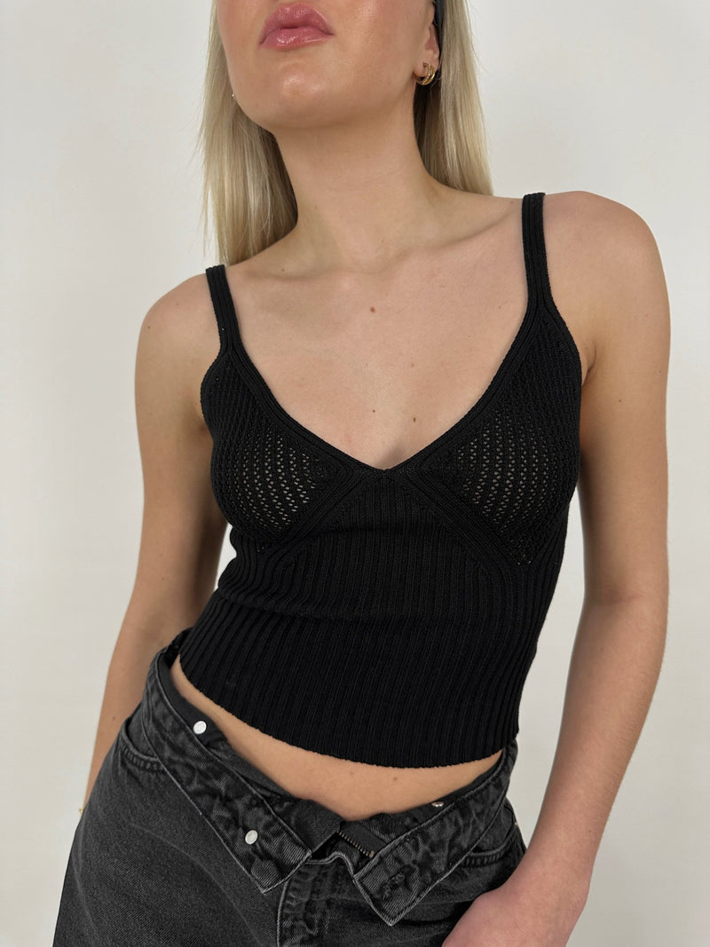 Pointelle Chest Ribbed Knit Tank - Vamp Official