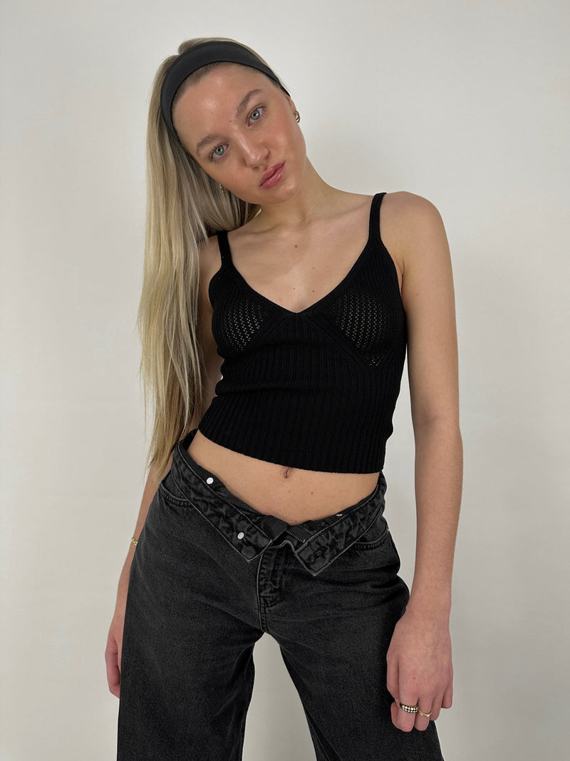 Pointelle Chest Ribbed Knit Tank - Vamp Official
