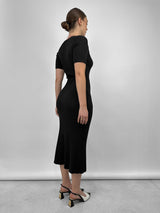Ribbed Knit Button Short Sleeve Midi Dress - Vamp Official
