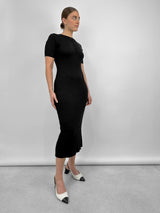 Ribbed Knit Button Short Sleeve Midi Dress - Vamp Official
