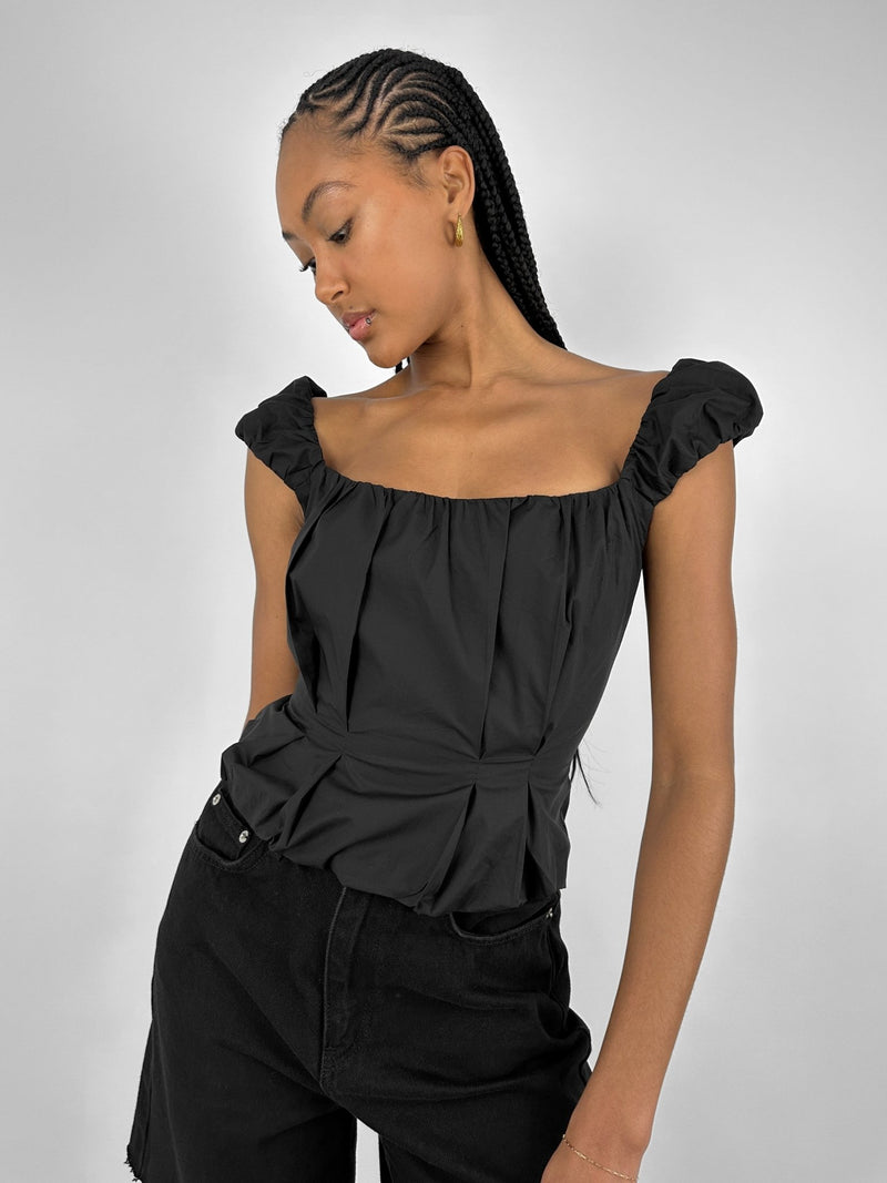 Ruched Cap Sleeve Corset Top - Vamp Official