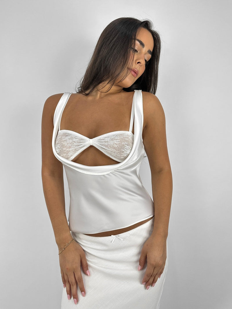 Satin Cowl Tank & Lace Bralette Set - Vamp Official