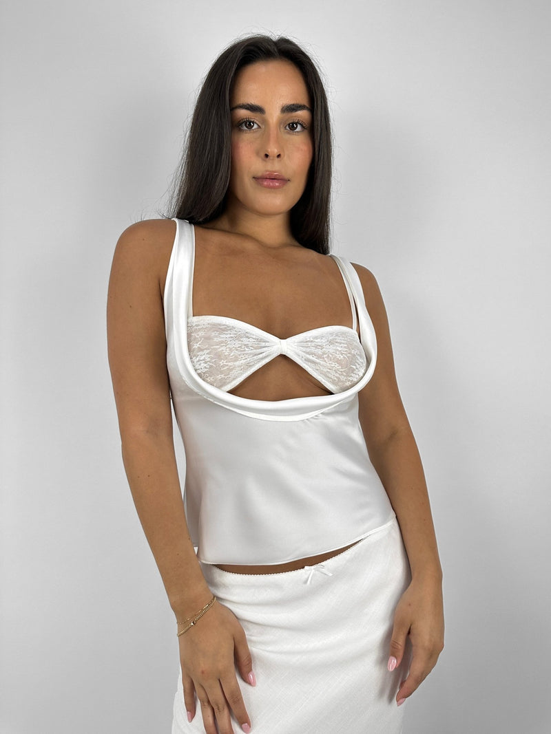 Satin Cowl Tank & Lace Bralette Set