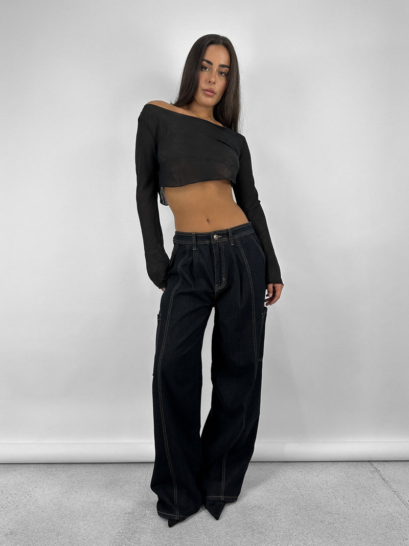 Sheer Drape Wide Shoulderd Top - Vamp Official