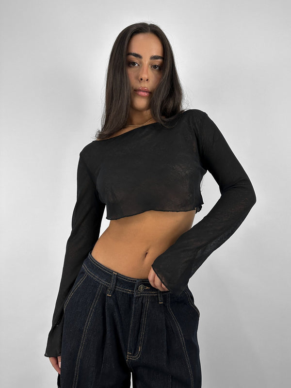 Sheer Drape Wide Shoulderd Top - Vamp Official