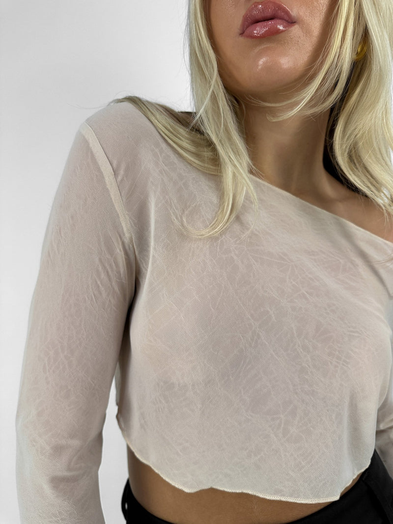 Sheer Drape Wide Shoulderd Top - Vamp Official
