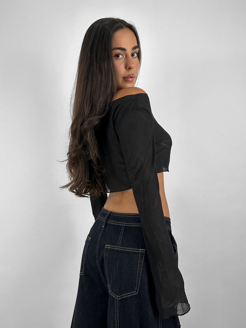 Sheer Drape Wide Shoulderd Top - Vamp Official